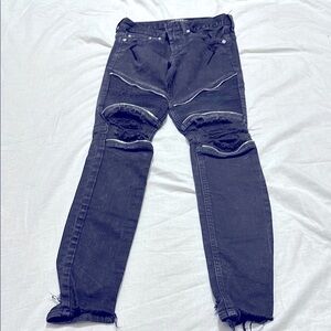 Pacsun Mens Black Distressed Skinny Zipper Jeans Size 28x30